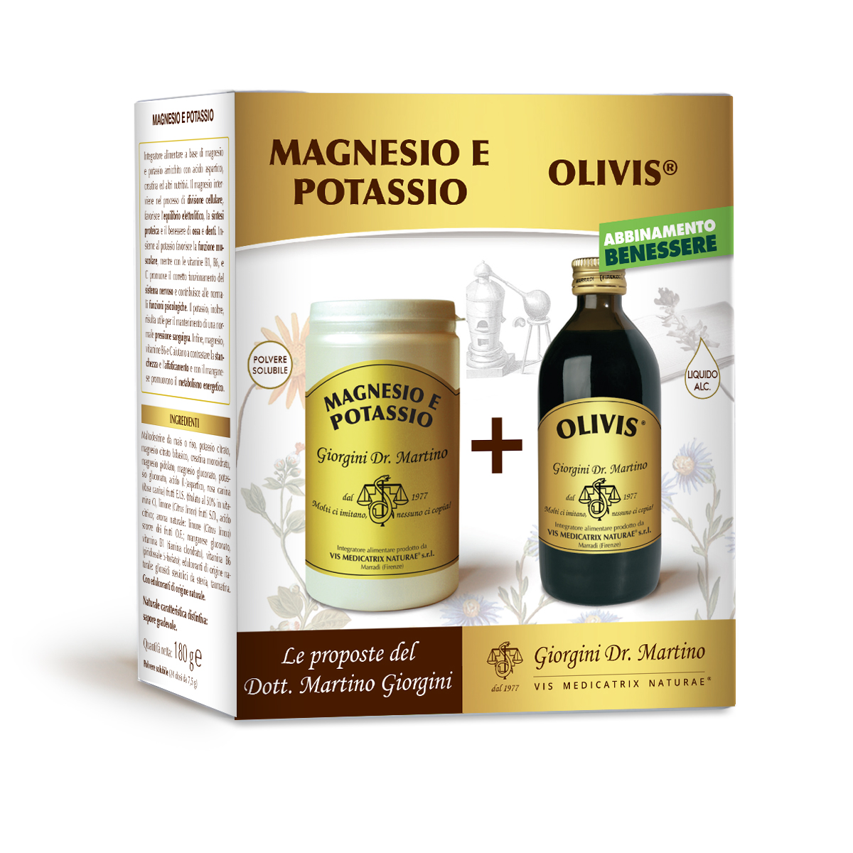 Coffret MAGNESIUM ET POTASSIUM poudre 180 g + OLIVIS 200 ml main product photo